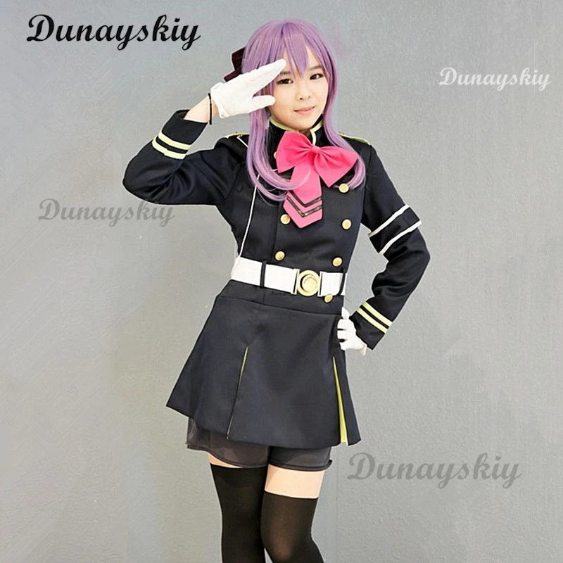 

Anime Seraph of The End Hiiragi Shinoa Full Set Costume for Girl Women Halloween Party Cosplay Costume with Purple Wig