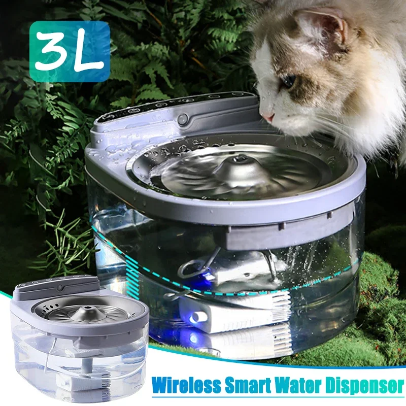 

Wireless Pet Smart Water Dispenser 3L Large Capacity Silent Rechargeable Automatic Circulation Filtration Cat Dog Water Feeder