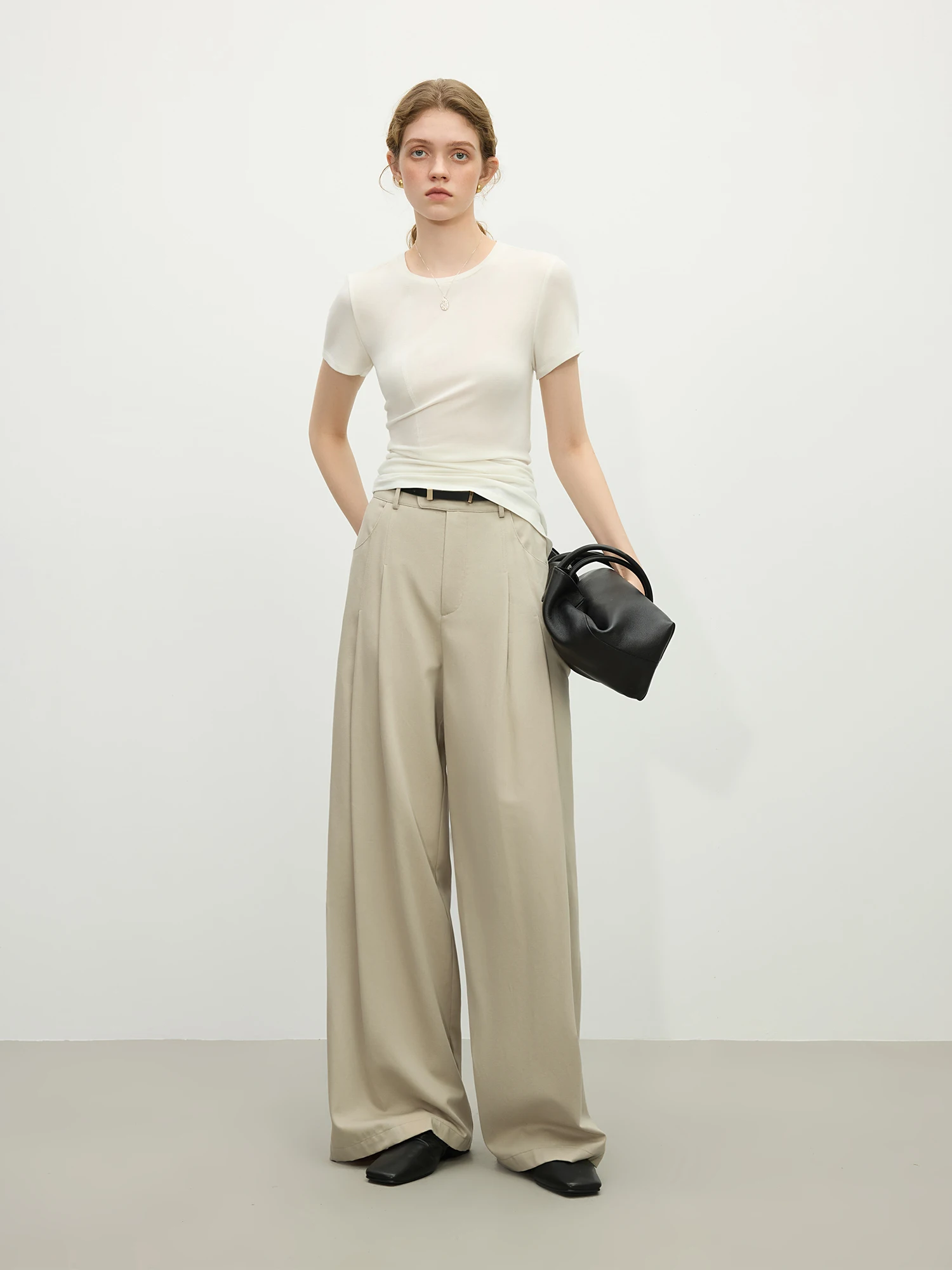 FSLE Office Lady Retro Loose Wide-leg Casual Pants for Women 2025 Spring New Slim Pants Full Women Pants 25FS11250
