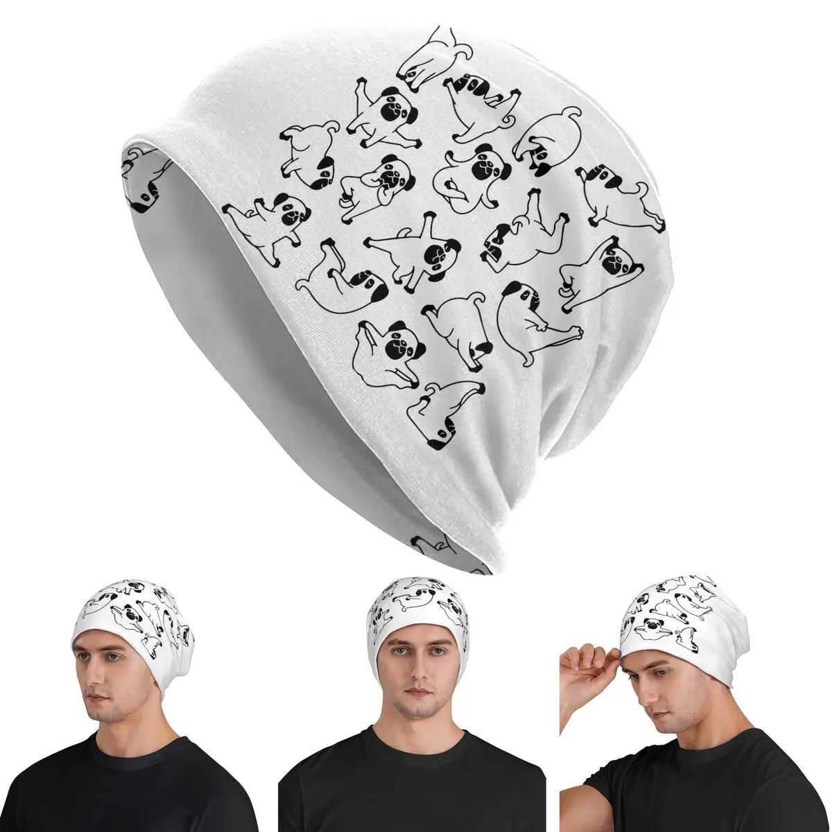 

Шапки-бини для йоги с мопсами и черепами, теплая осенне-зимняя уличная шапка, вязаные шапки с капюшоном для взрослых унисекс