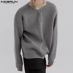 Estilo coreano casual estilo simples topos incerun masculino casual all-match camisola festa de moda venda quente sólido semi-zip pullovers S-5XL