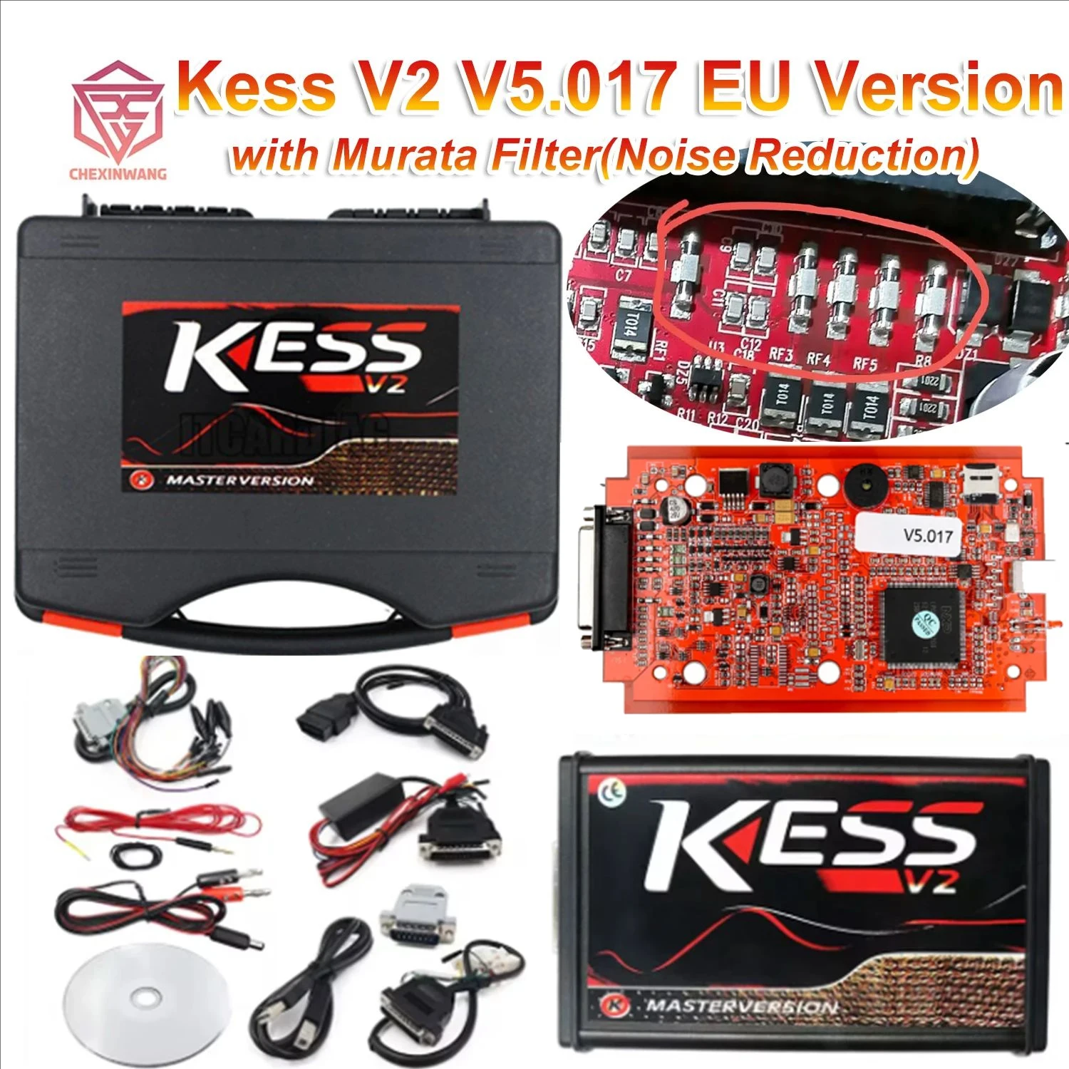 

Kess V2 V5.017 with Murata Filter Online 2.80 EU Red KTAG 7.020 2.25 OBD2 Car Trucks ECU Chip Tuning Kit Unlimited with Toolbox