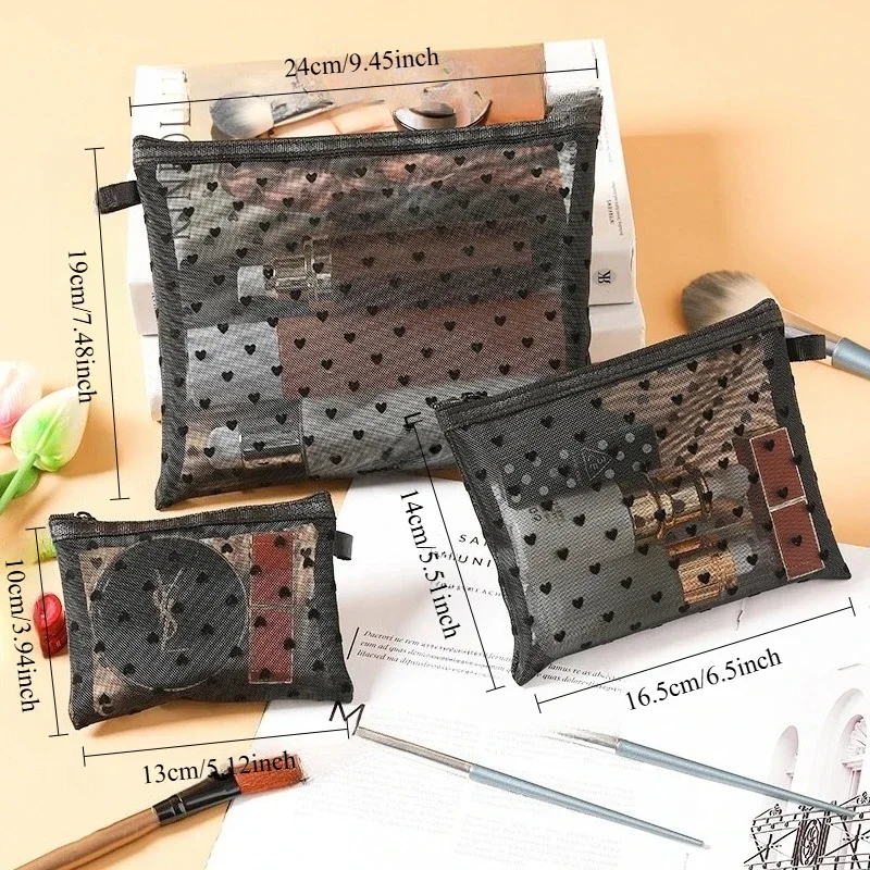 メッシュ化粧バッグ、ポータブルチェンジ、ヘッドフォン収納バッグ、ポータブルトラベルグルーミングバッグ、豪華なハートマウス赤い封筒