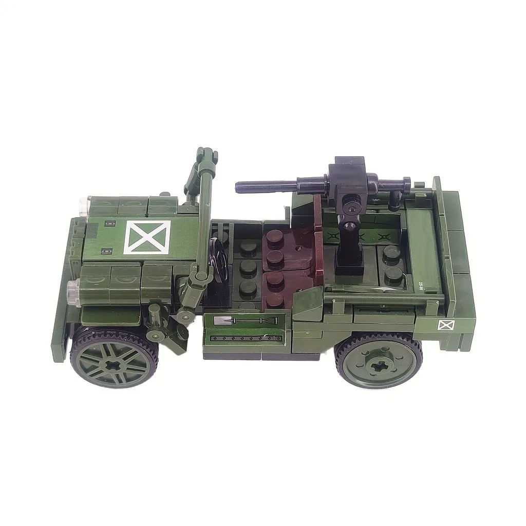 2 في 1 WW2 مركبة أمريكية عسكرية مع قذيفة هاون سيارة مدرعة اللبنات الطوب نموذج الشكل Moc لعب الأولاد أطفال هدية
