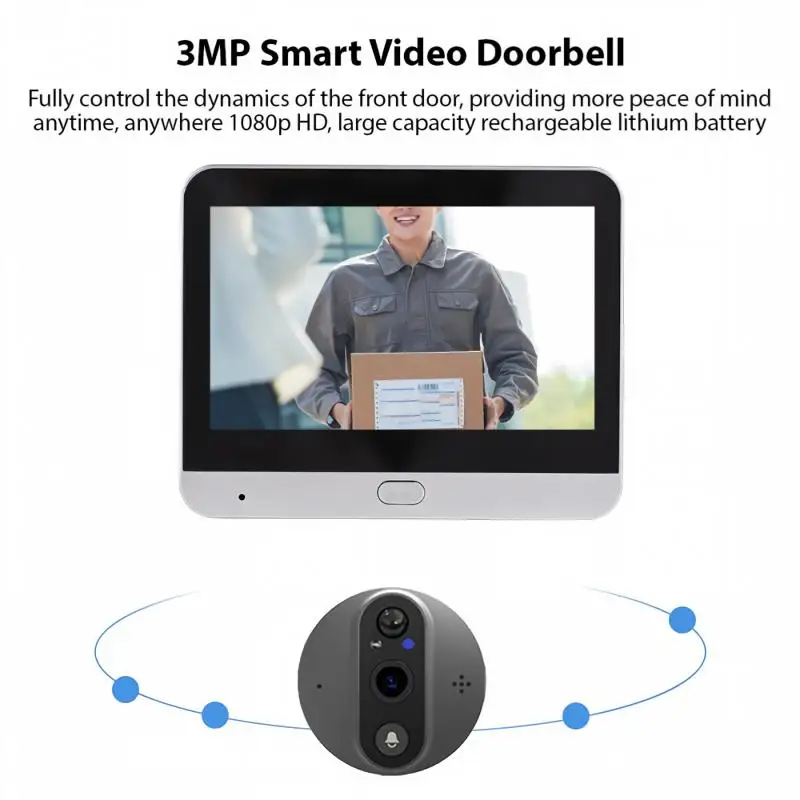 3MP Vida inteligente tuya 1080p wi fi campainha da porta olho mágico câmera 5000mah bateria pir detector de movimento ir alexa google casa visualizador digital