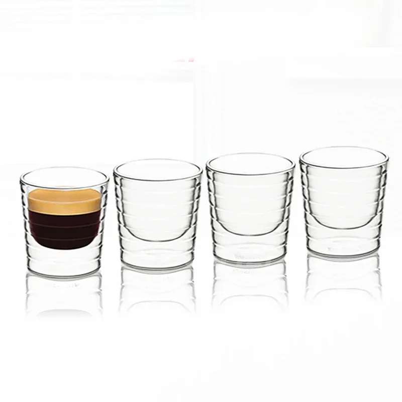 8pcs 80ml Double-layer Wall Glass Coffee Red Wine Milk Glass Cold Heat Resistant Transparent Mug Office Household Drinkware Set