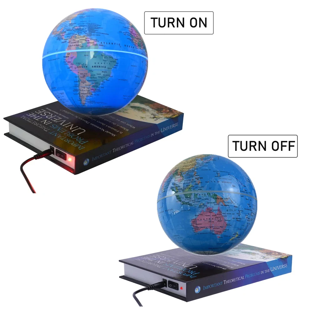 Flutuante Globo com Book Base, Levitação Magnética, Suprimentos Educativos, LED Mudando a Cor da Luz, Terra, Touch Control, 6"