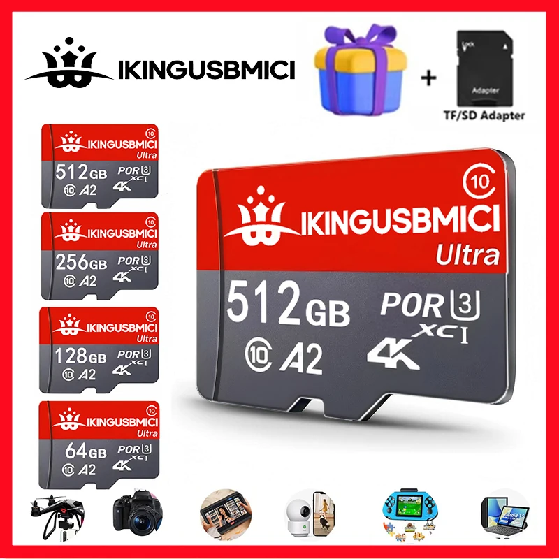 Tarjeta Micro SD de Alta Velocidad de 512 GB, Clase 10, Tarjeta de Memoria TF/SD Mini para Cámara, Teléfono, Computadora - Opciones Disponibles de 64 GB y 256 GB, Estable