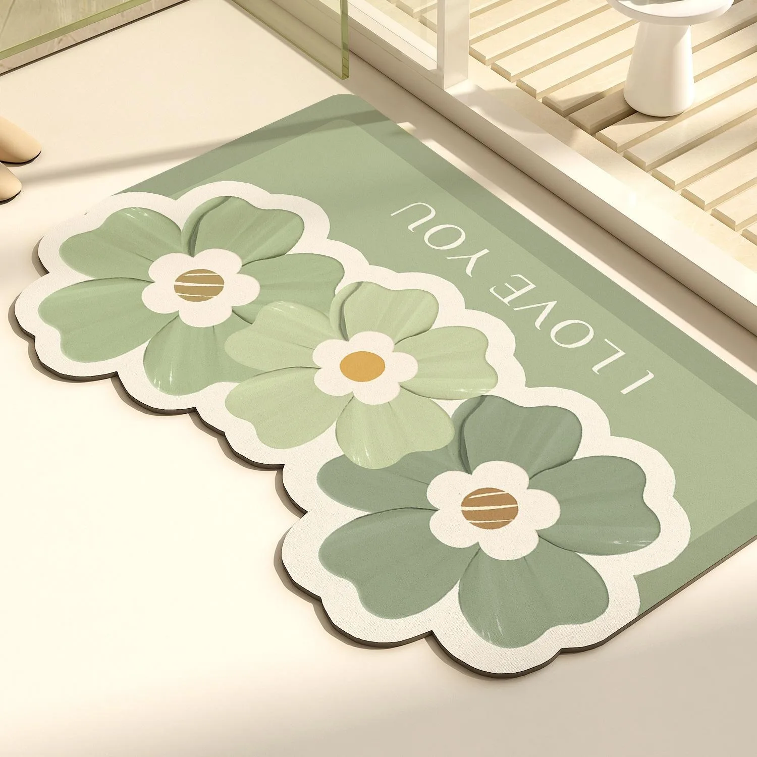 

Bathroom Carpet Non-slip Floor Mat Absorbent Diatom Mud Foot Mats Flowers Home Decoration Rug for Toilet Shower Area 욕실 카펫