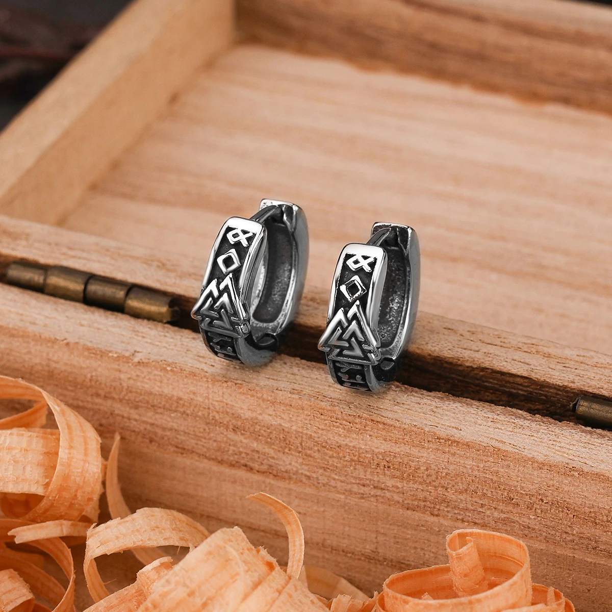 Vintage Viking Valknut Hoop Earrings Men Women Tiny Ancient Nordic Amulet Jewelry Scandinavian Rune Gift Stainless Steel Earring