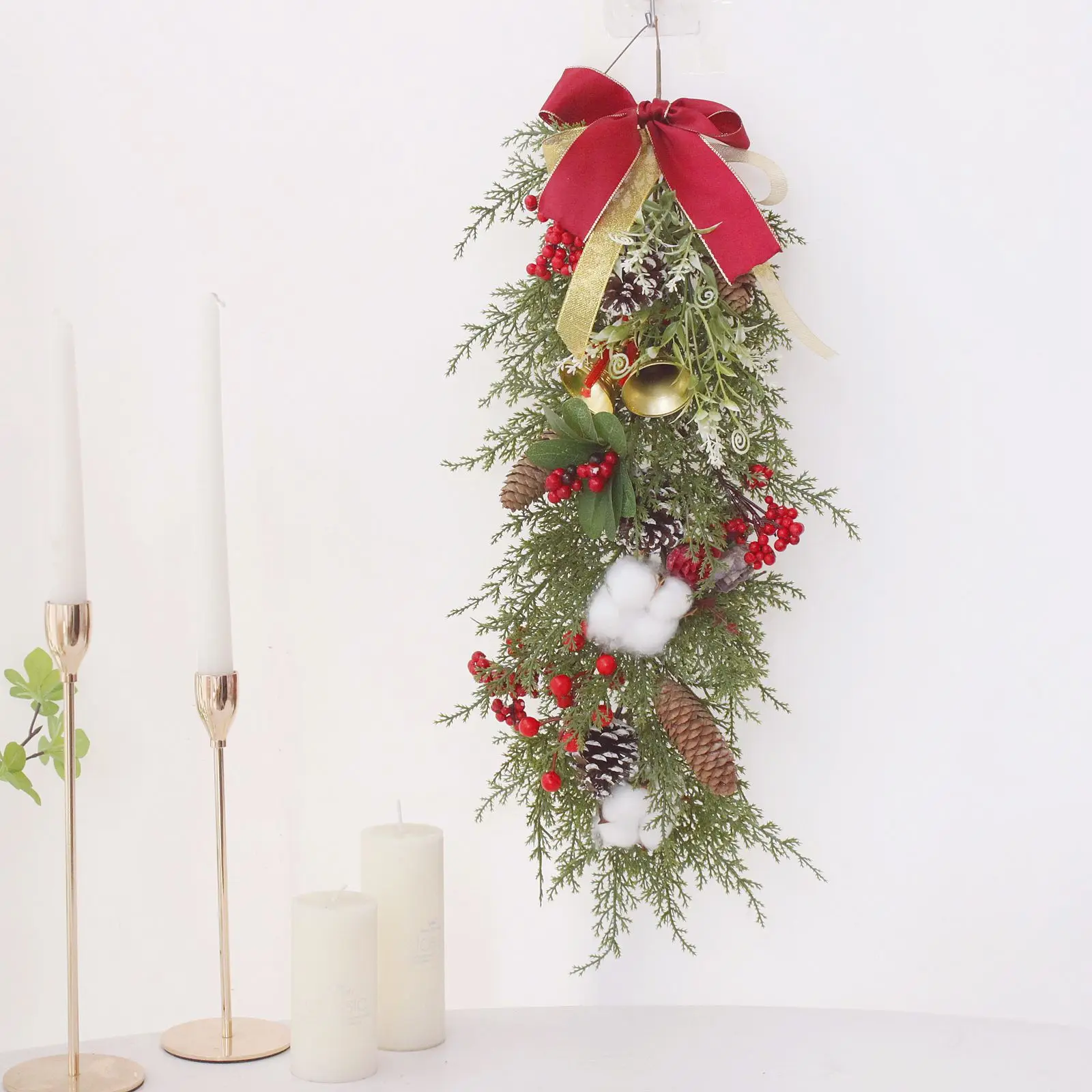 60CM Xmas Fake Flowers Christmas Tree Decoration Home Frint Door Wedding Artificial Pine Branch Rattan