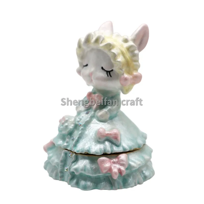 

Metal Craft Enamel Ornament Blue Rabbit Jewelry Box Trinket Counter Decoration Bithday Gift Trinket Box For Home Decor Necklace