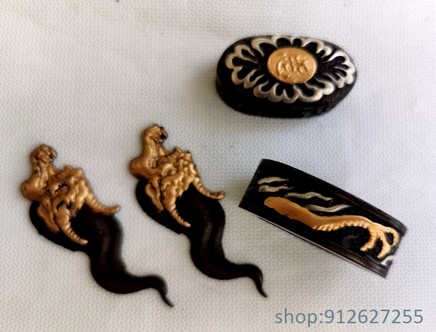 Gold one recite Buddha and one face is evil Tsuba fuchi menuki for japanese sword's katana wakizashi tanto