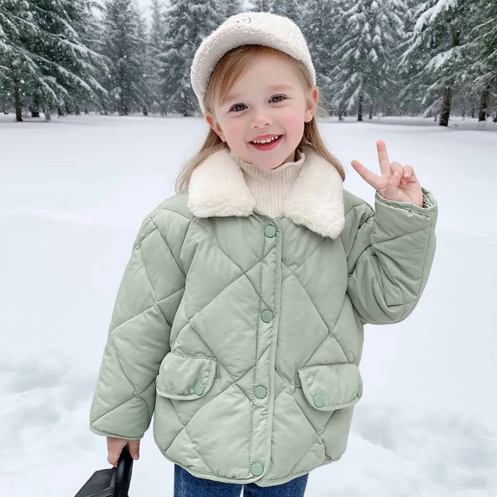 

Small and medium-sized children's Korean loose cotton clothing, thick and warm fur collar jacket for boys and girls