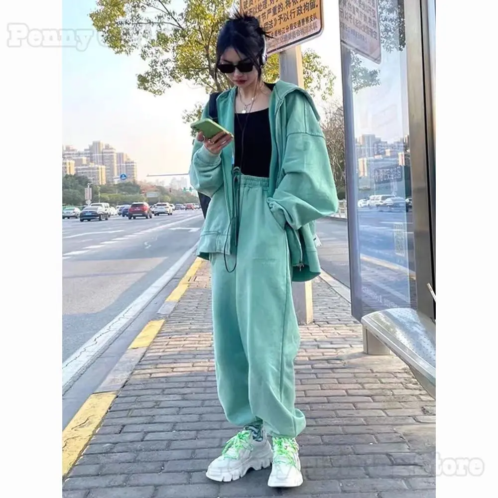 2025 New Casual Sports Suit Women's Spring and Autumn American Loose Western Style Age-Reducing Sweatshirt 2-piece Running Suit