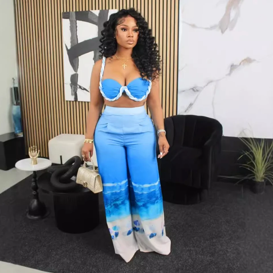 

Pant Set Women Two Piece Sets Sexy Strapless Matching Sets Party Night Tops Wide Leg Long Pants High Waist Y2k Streetwear