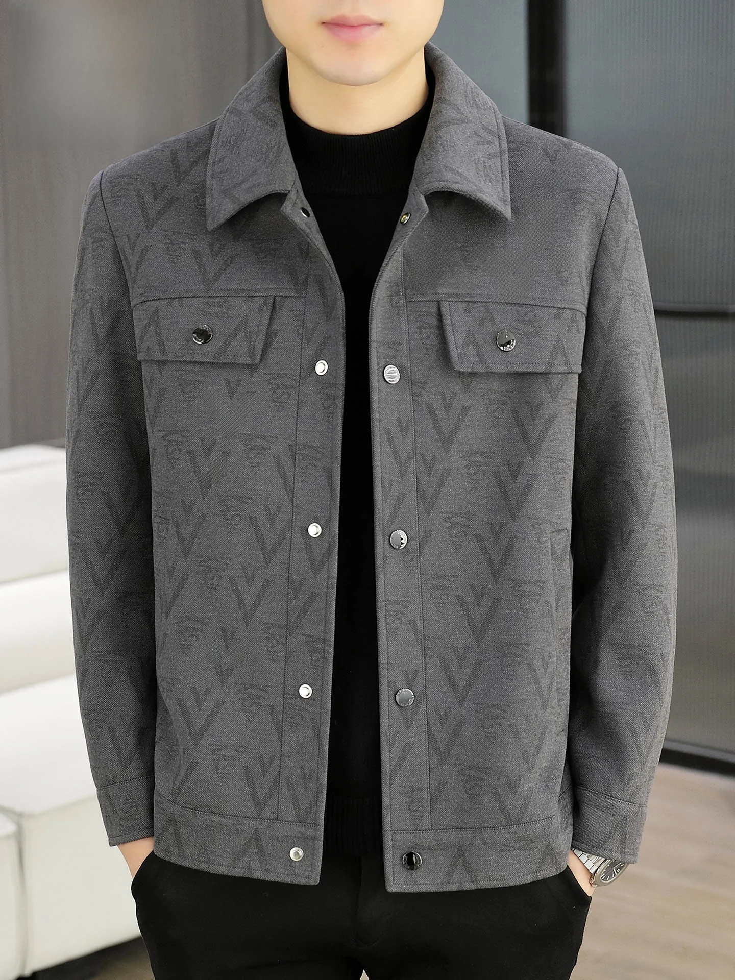 

Pierre Cardin Men's Jaet 2025 Autumn Casual Print Collar Coat Slim Fit Polyester Nylon Cosite Fiber ort Sve Coat