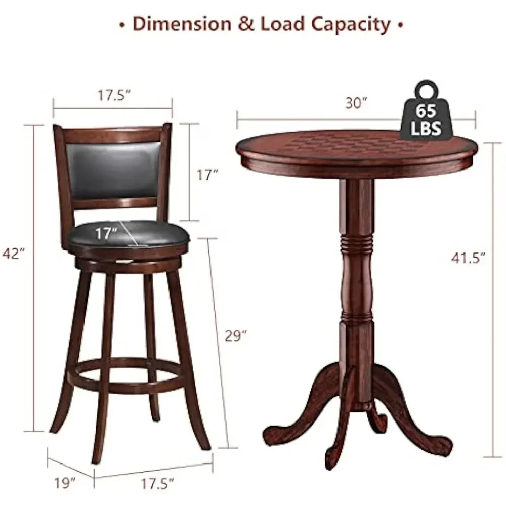 3 Pcs Pub Table Set, Wooden Pub Pedestal Side Table w/Stable Base,360 Degrees Swivel Bar Stool,Modern Round Bar Table and Stools