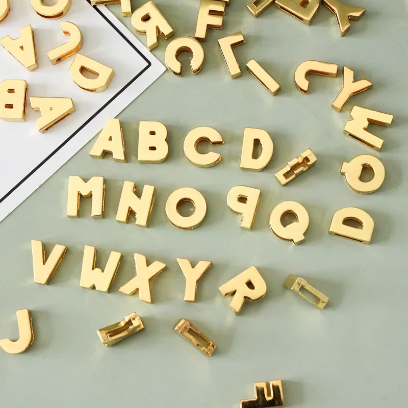 50PC/lot Hole 8MM 10mm Plain Slide Letter Golden A-Z Alphabet Slide Charms Fit For diy Keychains Pet Collar bracelet making