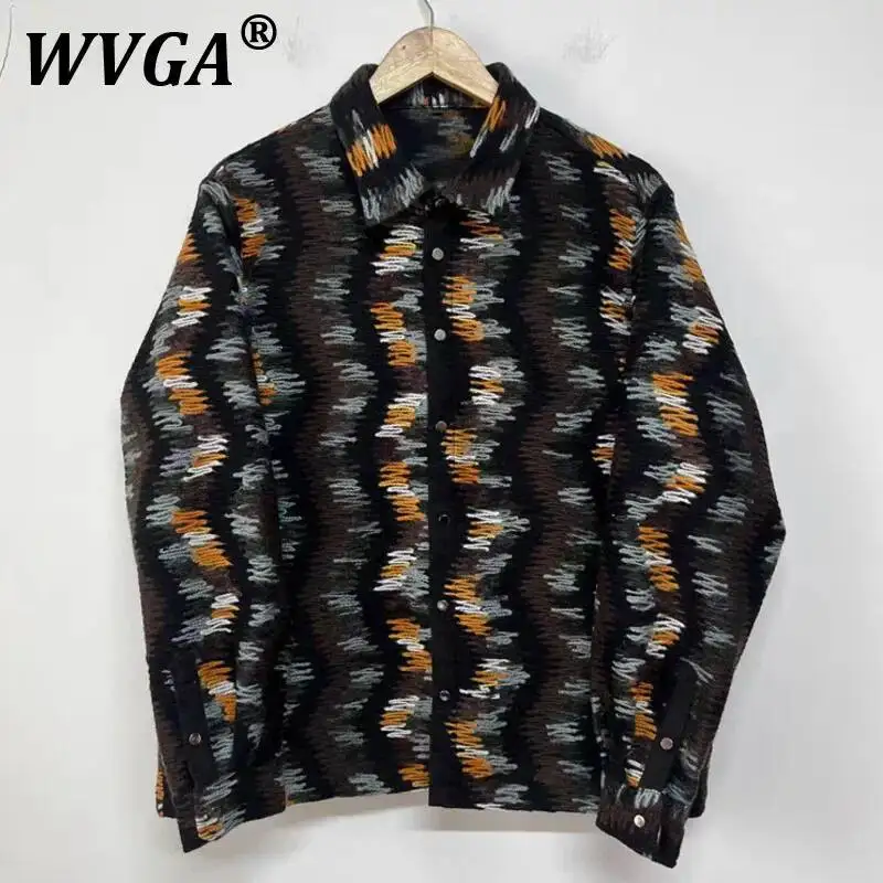 

WVGA Tops Spring Autumn New Man Y2K Retro Woolen Yarn Embroidery Trendy Niche Chic Casual Thickened Long Sleeve Shirt Ins W11587