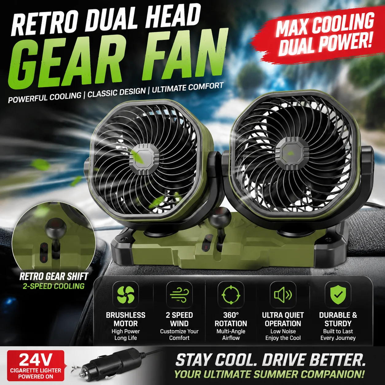 2026 New Upgrade GoodCar Electric Fan Large Truck Special Strong Cooling Silent Cooling 12v Car Cab Usb Brushless Motor
