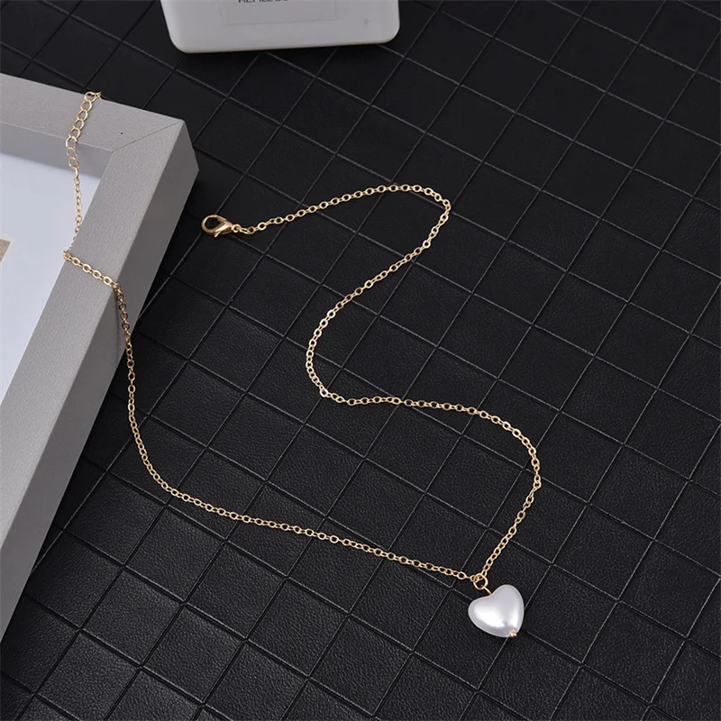 Cute Love Heart Necklaces For Women Imitation Pearl Pendant Necklace 2023 Fashion Festival Party Gift Jewelry Collier Femme