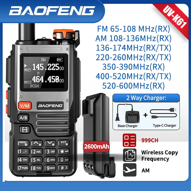 

Baofeng UV-K61 Walkie Talkie Air Band Wireless Copy Frequency Type-C Full Band UHF VHF DTMF NOAA UV-5R Upgraded UV-K6 Ham Radio