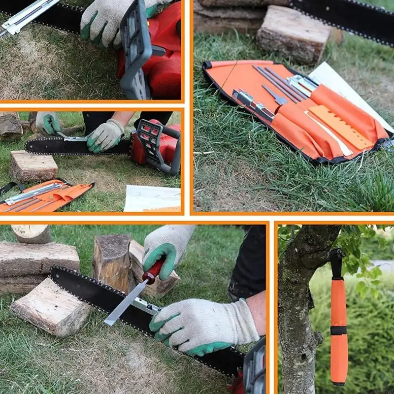 Chain File with Guide Fixture, 3 Round File Sizes, Portable Chain Care Set for Workshop and Shop Maintenance 87HA