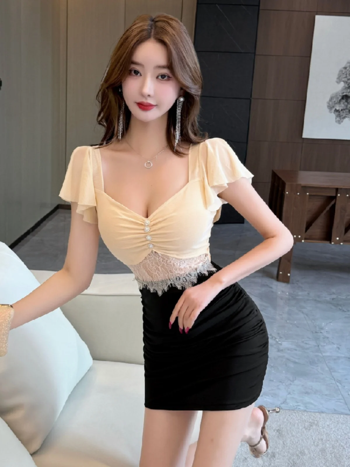 

Низкая посадка, кружевная, сексуальная, клубная, женская, с высокой талией, облегающая короткая юбка, модная, плиссированная, с разрезом, в стиле Pure Desire