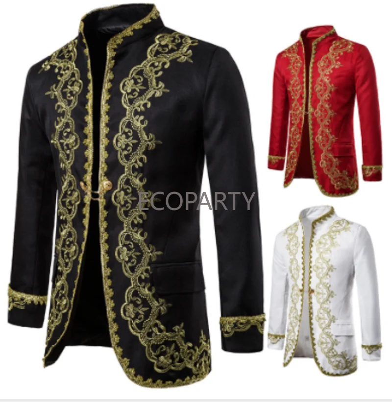 

2023 High Quality Men's Gold Inlaid Shirt Court Shirt Embroidery Black and White Opera Stage Performance Shirt Cosplay Costumes