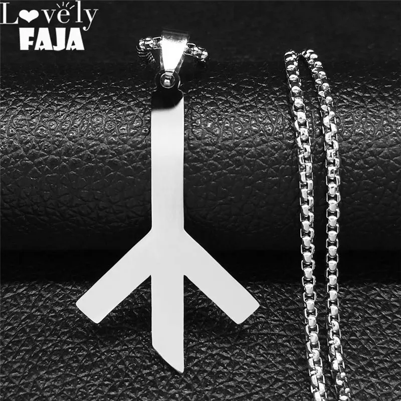 Viking Nordic Death Rune Letters Necklace Stainless Steel Long Algiz Psyche Necklaces Jewelry collares de acero inoxida 1369