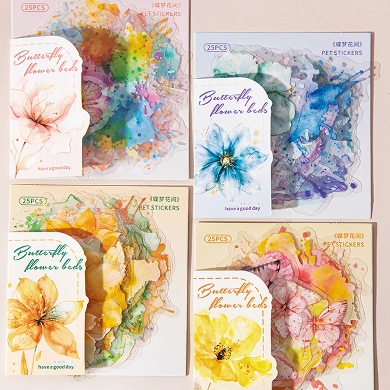 Pegatinas florales de mariposa láser, 25 hojas para álbum de recortes, diario, decoración artesanal, suministros para diario de Collage