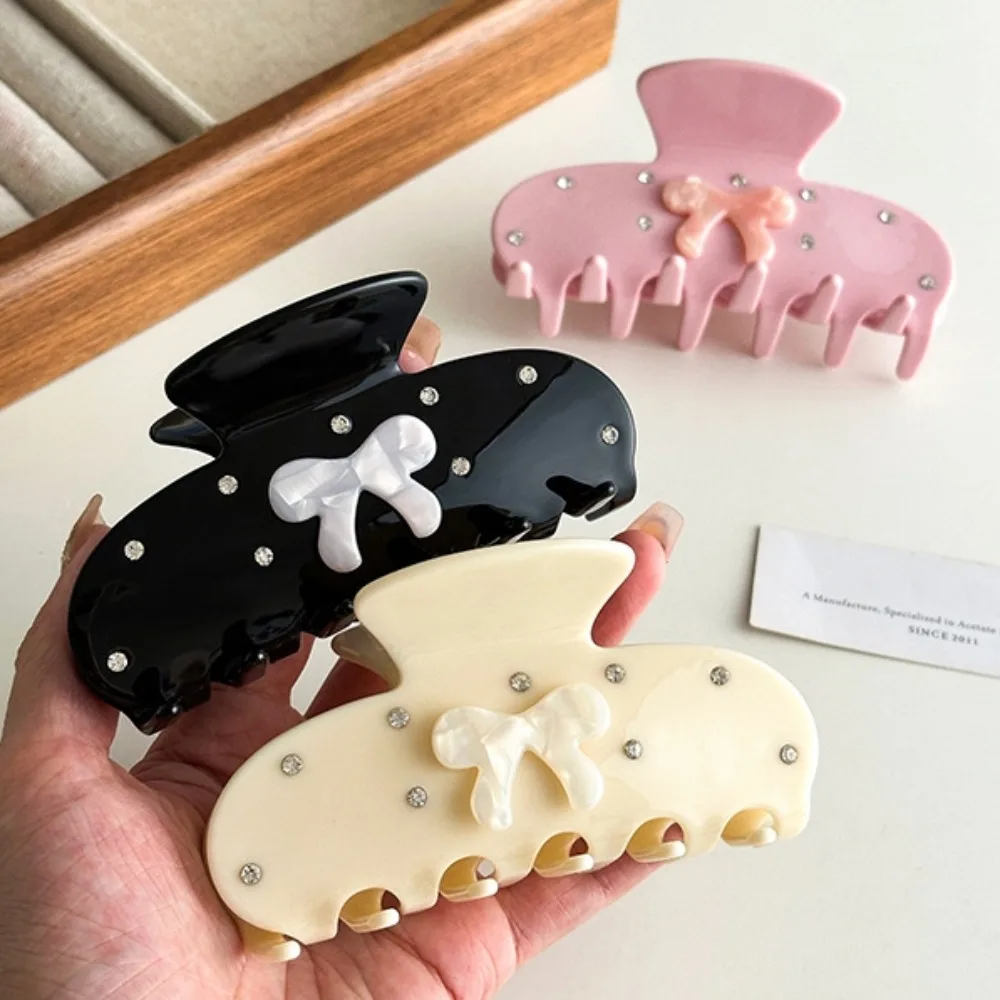 

Exquisite Vintage Rhinestone Crab Clip Elegant Non-slip Bow Hair Claw Retro Crystal Acetic Acid Hair Clip Women