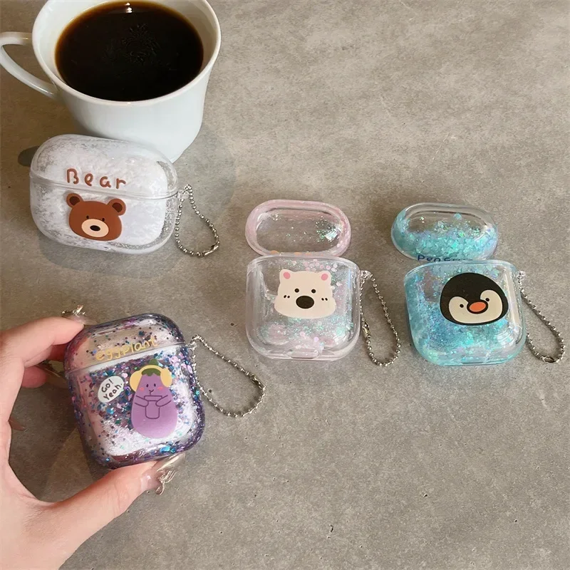 Quicksand Cartoon Animals Case for AirPods 4 Airpod 1 2 3 Pro Pro2 Bluetooth Earbuds Charging Box Protective Earphone Case Cover