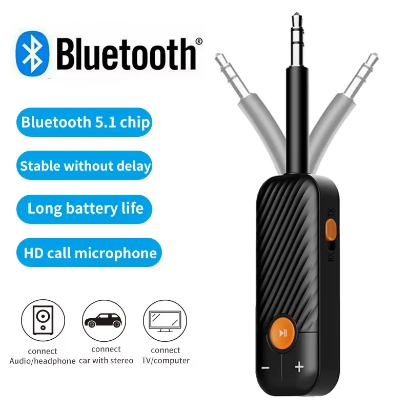 2 In 1 Bluetooth 5.2 Receiver Transmitter 3.5mm AUX Audio Adapter Stereo Car Music Wireless Adapter For Headphone PC TV Speakers