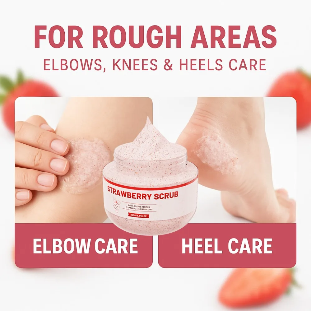 Exfoliante de fresa, limpieza profunda para mejorar la calidad de la piel, exfolia la piel con extracto de planta, cuidado corporal y de los pies para adultos, 8,8 oz