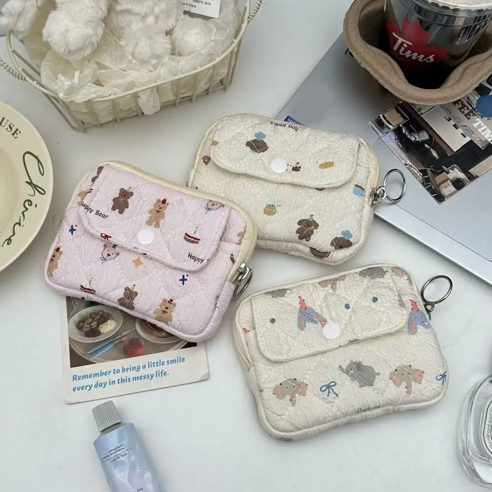 

Cute Large Capacity Coin Purse Wrinkled Multi-layer Coin Pocket Mini Bear Earphone Bag Gift