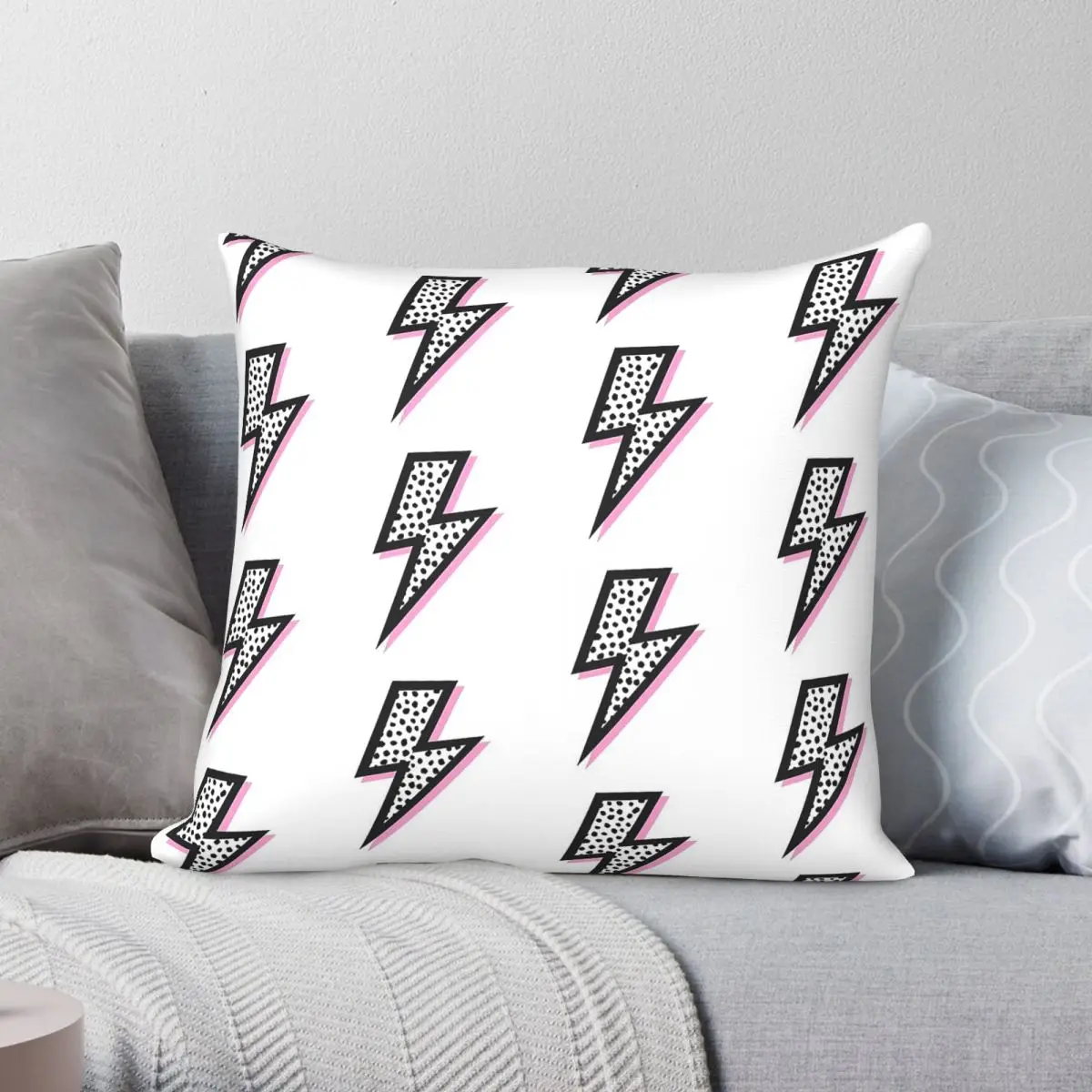 Spots Black Lightning Bolts Square Pillowcase Polyester Linen Velvet Printed Zip Decor Home Cushion Cover