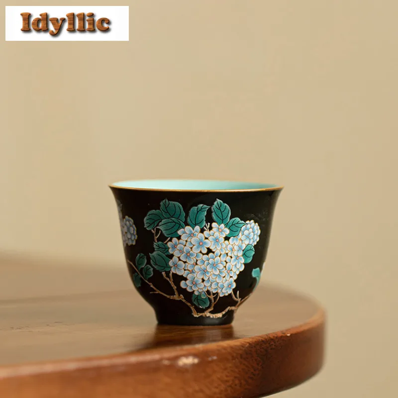 Cloisonn É الأسود المزجج المطرزة الكرة زهرة فنجان الشاي الرجعية وعاء الشاي لطيف كوب الشاي تذوق كوب شخصي Jianzhan ماستر أكواب الشاي #1