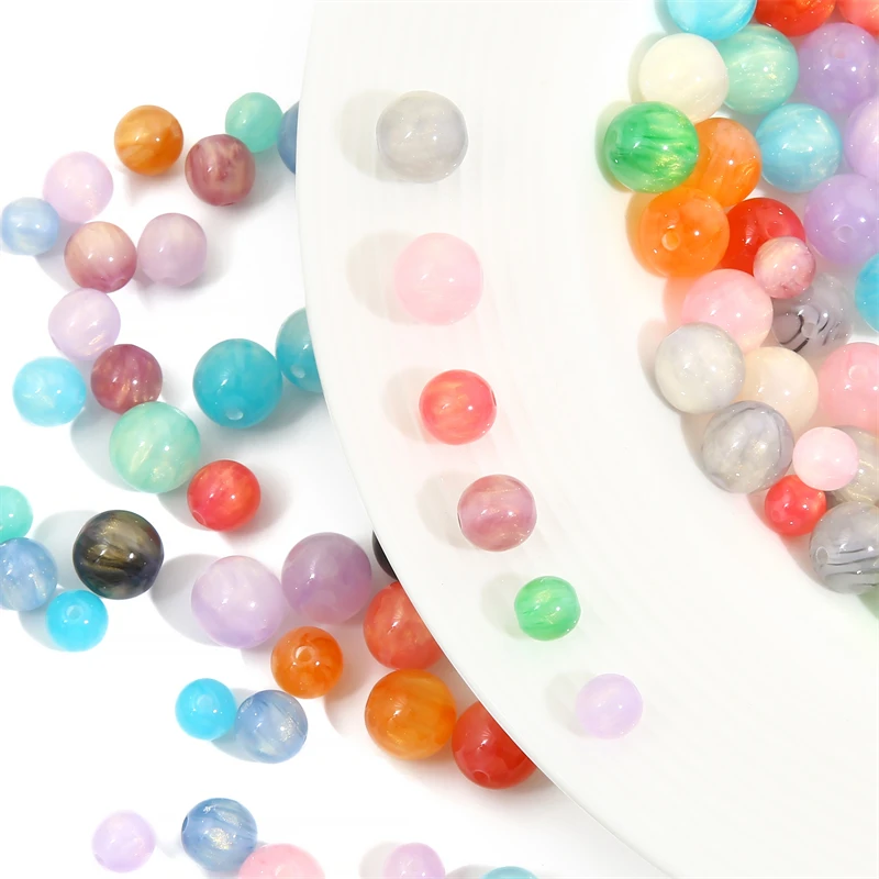 8/10/12mm Handmade Colorful Resin Loose Beads Cat Eye Round Bead for DIY Necklace Bracelet Earring Jewelry Making Accessories