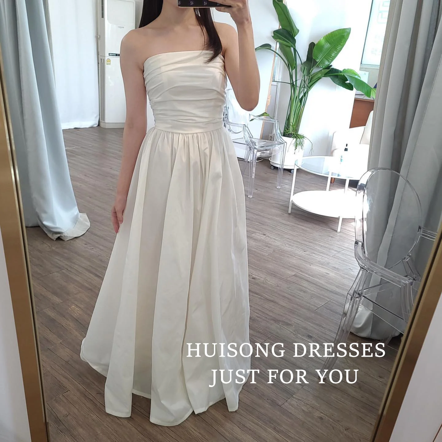 

HUISONG Customized Taffeta Korean Wedding Dress Sleeveless A-Line Bridal Gown Korea Wedding Photo Shoot Dresses 프롬드레스