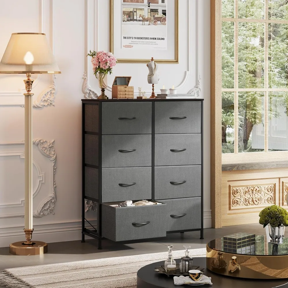 

Fabric Dresser for Bedroom, Tall Dresser with 8 Drawers, Storage Tower with Fabric Bins, Double Dressers