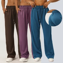 Women Fitness Sport Pants High Waist With Side Pocket Wide Leg Running Pants Training Gym Workout Bottoms
