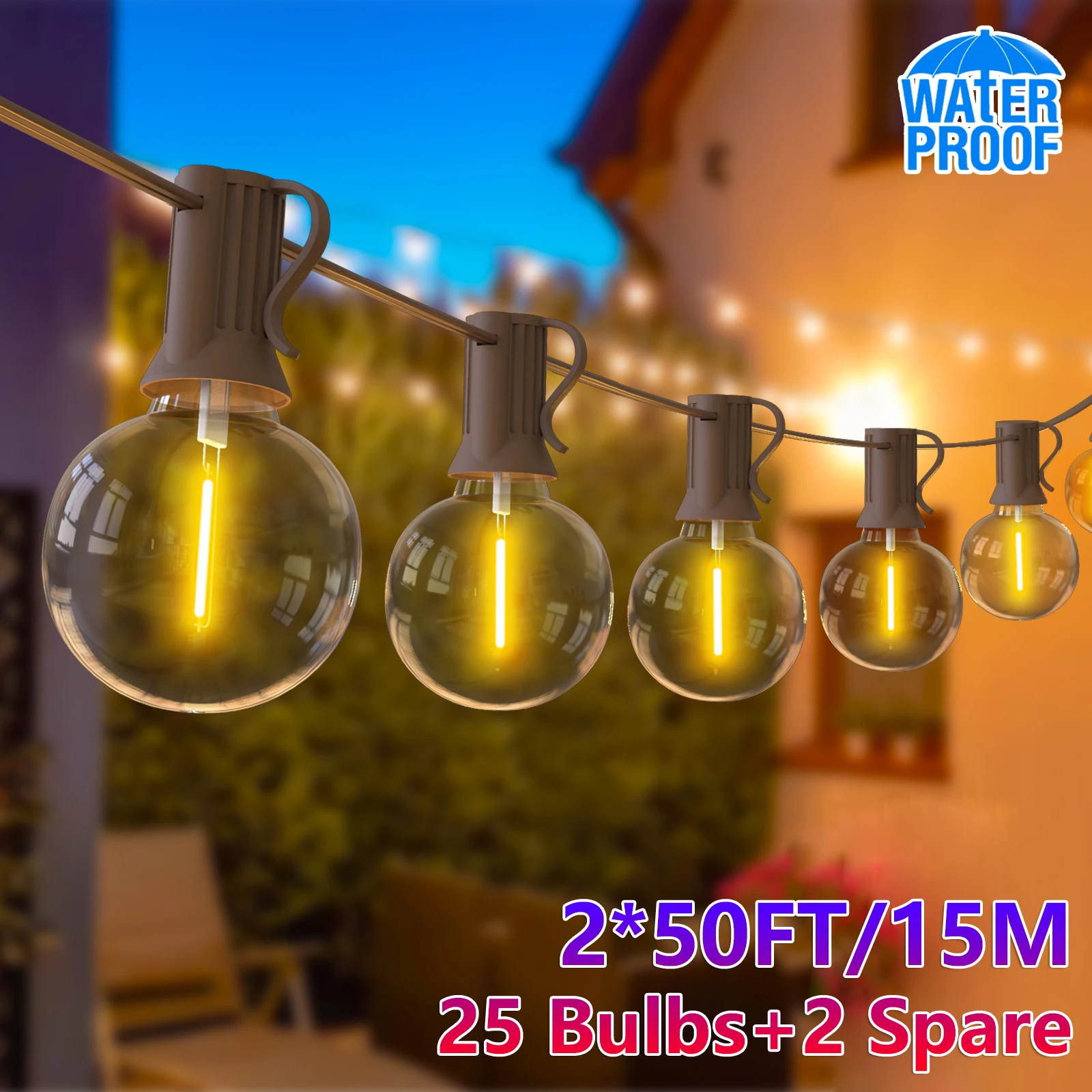 

15M String Lights Outdoor G40 Patio Lights LED Shatterproof Globe Christmas Garland Street Fairy for Backyard Bistro Party