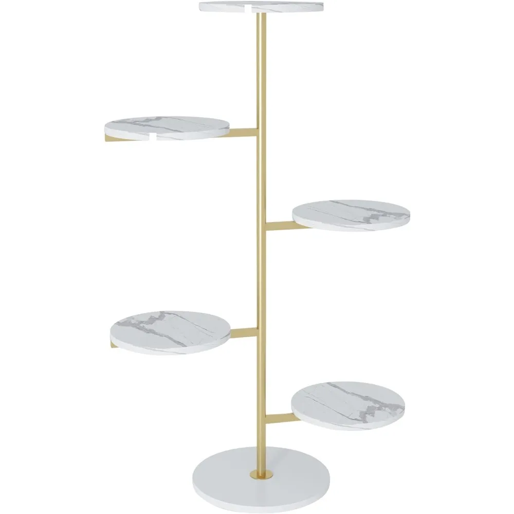 HAINARverS Gold Metal Plant Stand Indoor Outdoor, Marble 5Tier H49inch Tall Planter Stand Corner Flower Pot Holder