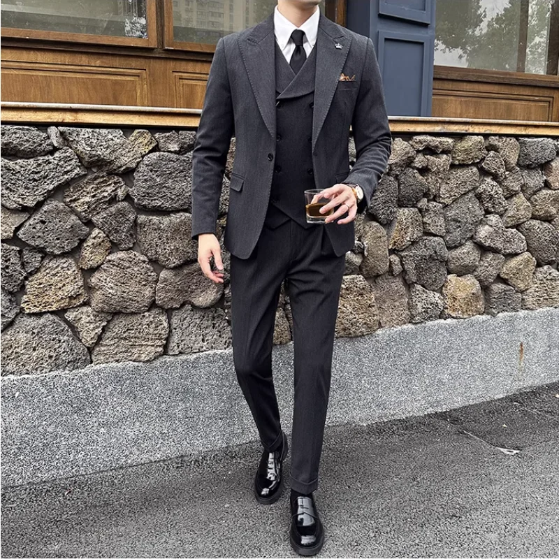 Qj Cinga Marke Männer Formale Kleid Business Social Anzug 3 stück Schwarz Grau Navy Mode Männlichen Hochzeit Ball Party Slim fit Smoking Set