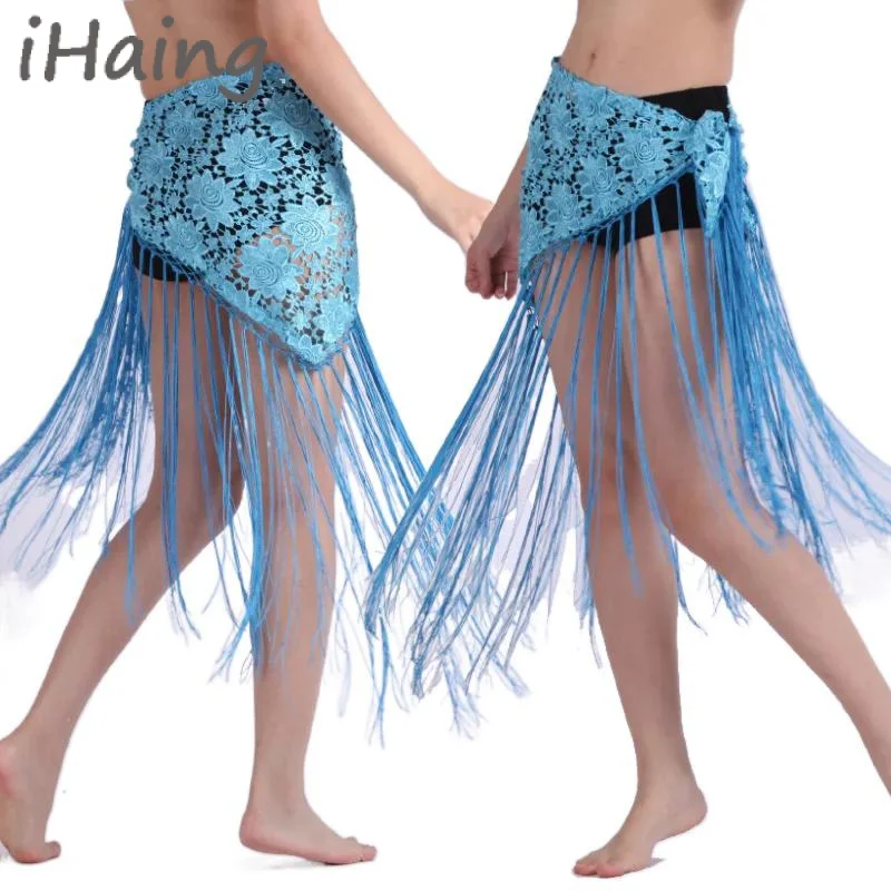 Womens Lace Belly Dance Hip Scarf Tassel Mini Skirt Carnival Party Stage Performance Rave Belt Waist Chain Wrap Indain Costume