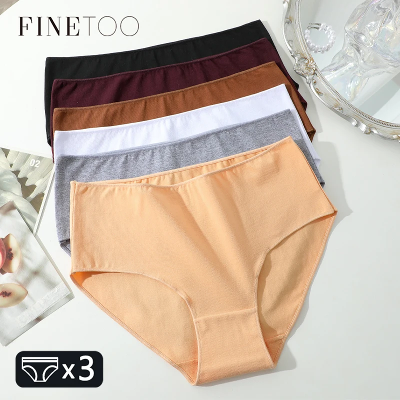 Finetoo 3 pçs algodão sem costura cintura alta roupa interior feminina sexy respirável calcinha elástica cor sólida cuecas macias lingerie S-XXL