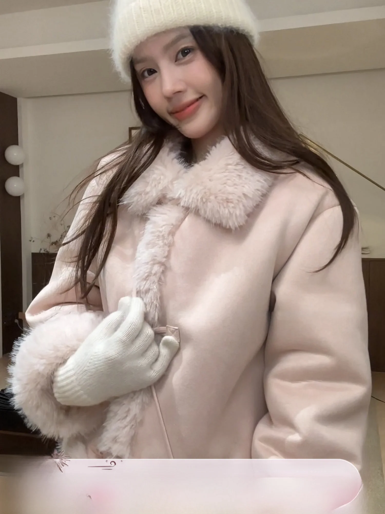 

Комплект: Теплое пальто HuaHua из корейской утолщенной замши и искусственной кожи с розовым мехом и сумка, женская повседневная верхняя одежда с длинными рукавами