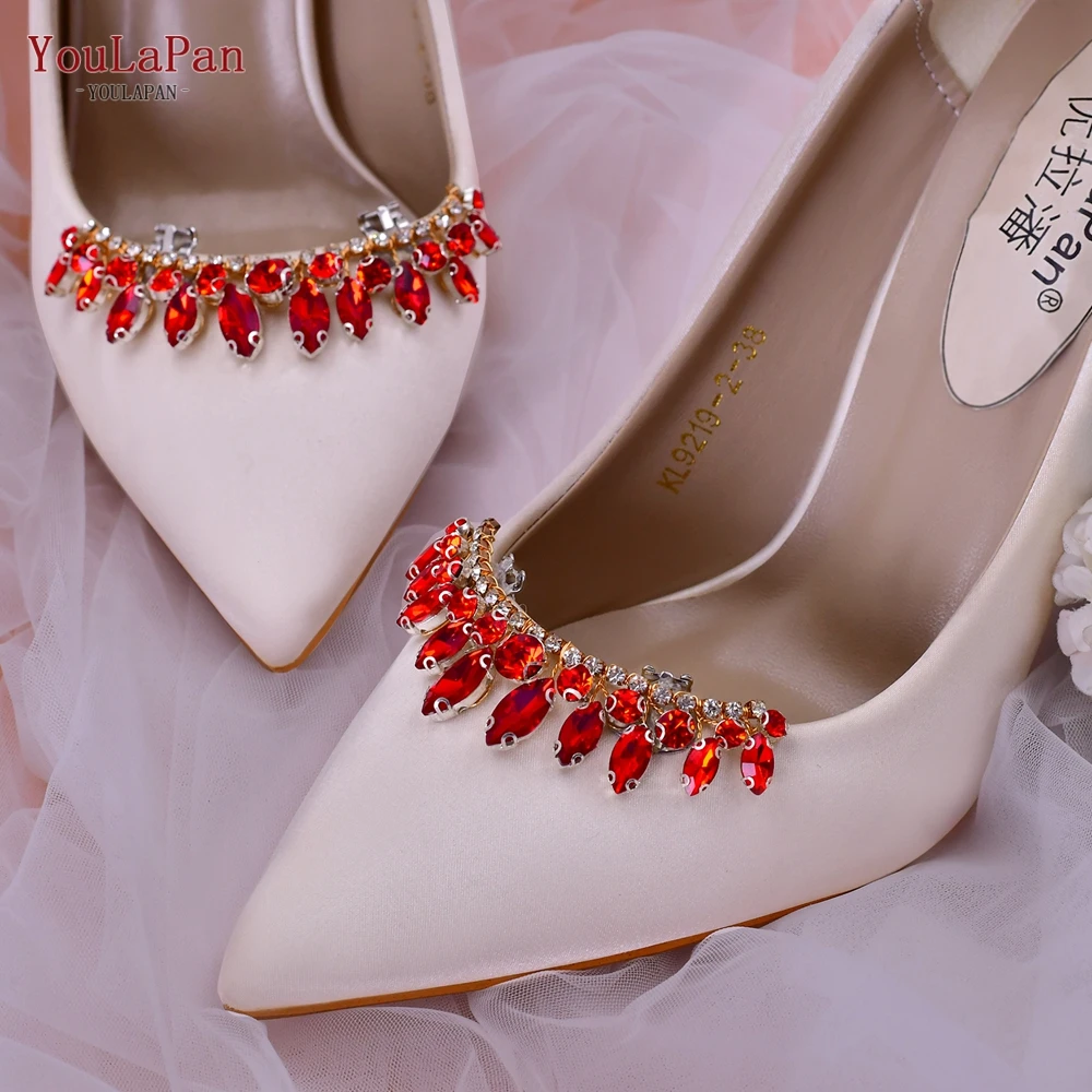 YouLaPan HX39 Red Rhinestone Removable Shoe Clips Wedding Shoes Buckle Women Shoes Accessories Charm Bridal Crystal Decorations